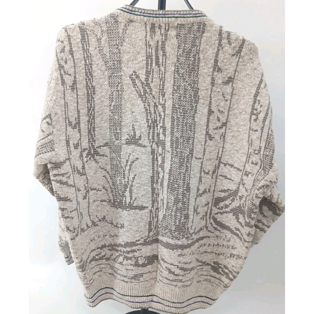 Roundtree &York Vntg Cotton Knit W/ Mallard Ducks Embroidery Grandpa Sweater Lg - Picture 8 of 10